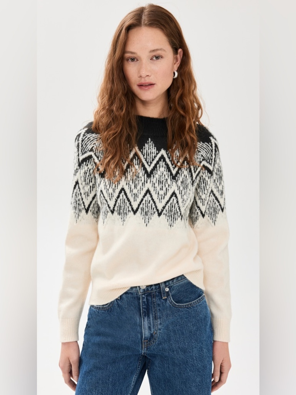 Varley Siren Relaxed Jacquard Sweater In Ivory Wool Blend Pullover NWT